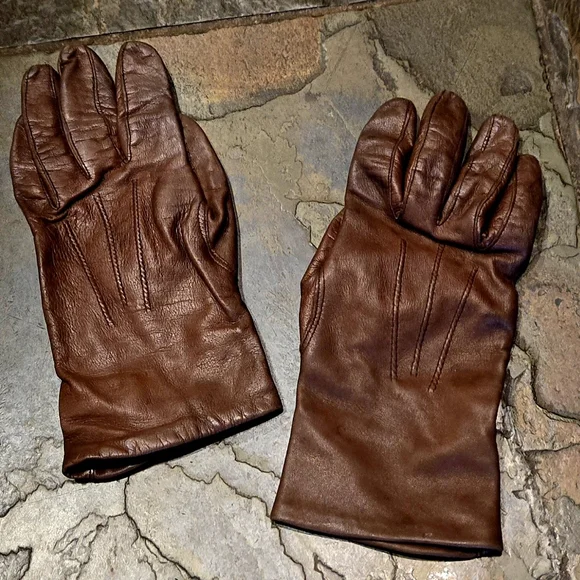 Vintage Elegant Women's Brown Leather Gloves - Picture 1 of 5